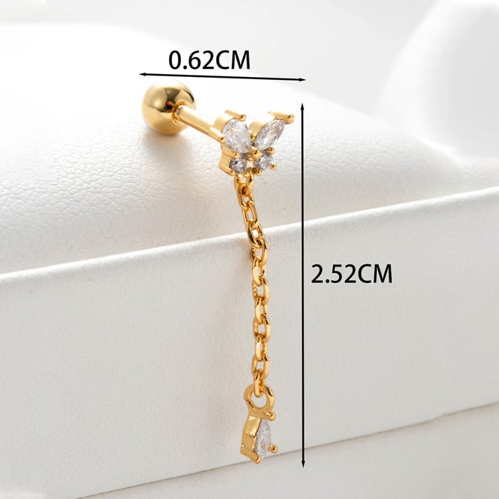 1 Piece Simple Series Simple Butterfly Titanium Steel Gold Color Material Zircon Women's Dangle Earrings 